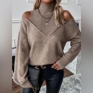 Off-Shoulder Sweater - Tan Size M